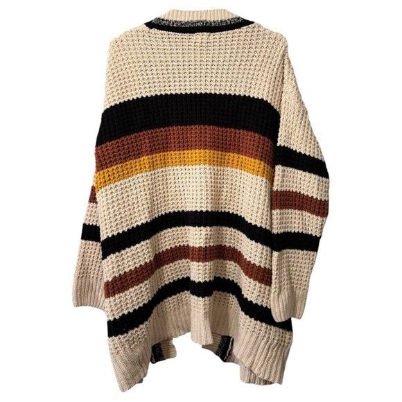 Hem & Thread Anthropologie Stripe Cardigan Women Sz Large Chunky Knit Open Front - Picture 2 of 11